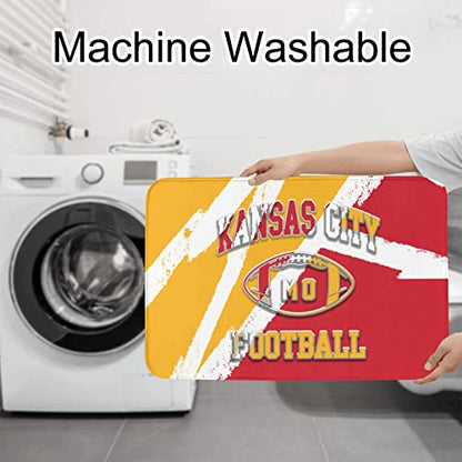 Kansas City Bathroom Rug Mats Football Sports Fans Non-Slip Bath Rug Toilet Seat Cover Washable Bathroom Mat Set of 3