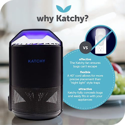 Katchy Indoor Insect Trap - Catcher & Killer for Mosquitos, Gnats, Moths, Fruit Flies - Non-Zapper Traps for Inside Your Home - Catch Insects Indoors with Suction, Bug Light & Sticky Glue (Black)