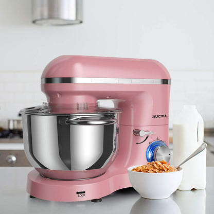 Aucma Stand Mixer,6.5-QT 660W 6-Speed Tilt-Head Food Mixer, Kitchen Electric Mixer with Dough Hook, Wire Whip & Beater (6.5QT, Pink)