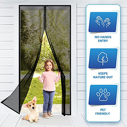 Flux Phenom Easy to Install Magnetic Screen Door [Upgraded Version] - Heavy Duty Fiberglass Screen Door Mesh for Window, Patio and Sliding Doors - Door Screen Magnetic Closure Keeps Bugs Out