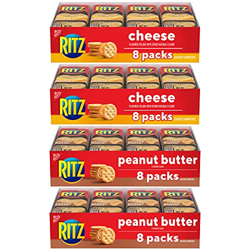 RITZ Peanut Butter Sandwich Crackers and Cheese Sandwich Crackers Variety Pack, School Lunch Box Snacks, 32 Snack Packs