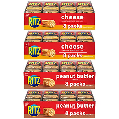 RITZ Peanut Butter Sandwich Crackers and Cheese Sandwich Crackers Variety Pack, School Lunch Box Snacks, 32 Snack Packs