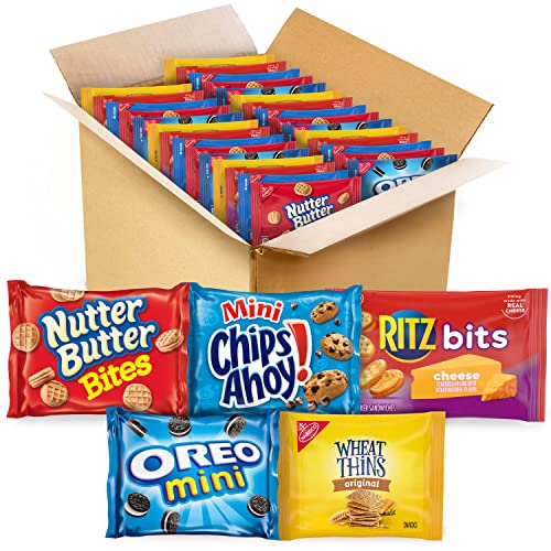 OREO Mini Cookies, Mini CHIPS AHOY! Cookies, RITZ Bits Cheese Crackers, Nutter Butter Bites & Wheat Thins Crackers, Nabisco Cookie & Cracker Variety Pack, School Lunch Box Snacks, 50 Snack Packs