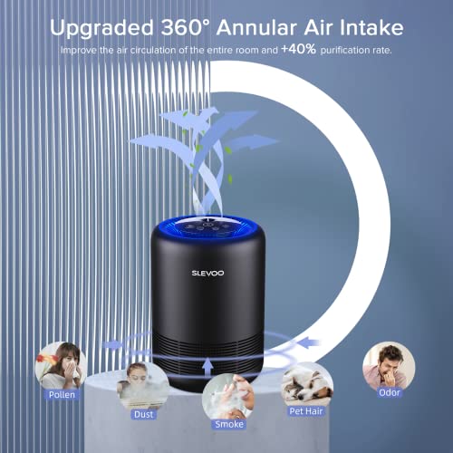 Air Purifiers for Bedroom Pets Smokers in Home, H13 True HEPA Filter Air Cleaner with Fragrance Sponge, Night Light, Timer, Effectively Clean 99.97% Smoke, Dust, Pollen, Pet Dander, Odors, BS-01 Black