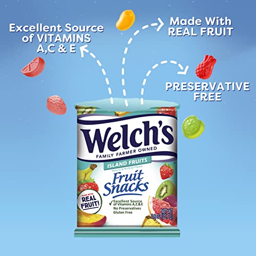 Welch's Fruit Snacks, Fruit Punch & Island Fruits Variety Pack, Gluten Free, Bulk Pack, Individual Single Serve Bags, 0.8 oz (Pack of 40)