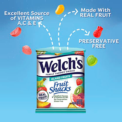 Welch's Fruit Snacks, Fruit Punch & Island Fruits Variety Pack, Gluten Free, Bulk Pack, Individual Single Serve Bags, 0.8 oz (Pack of 40)