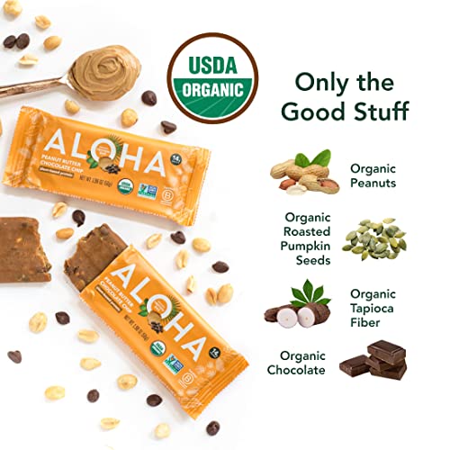 ALOHA Organic Plant Based Protein Bars |Peanut Butter Chocolate Chip | 12 Count, 1.98oz Bars | Vegan, Low Sugar, Gluten Free, Paleo, Low Carb, Non-GMO, Stevia Free, Soy Free, No Sugar Alcohol Sweeteners