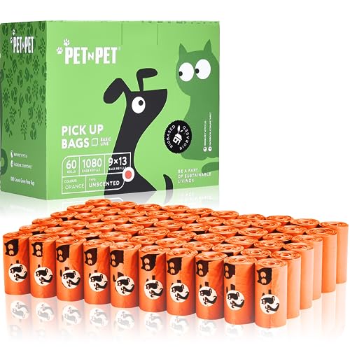 Pet N Pet 1080 Counts Orange Dog Poop Bag Rolls, Dog Bags Doggie Poop Bags, 38% Plant Based & 62% PE Dog Waste Bags, Extra Thick Doggy Poop Bags, Pet Waste Bags Doggie Bags