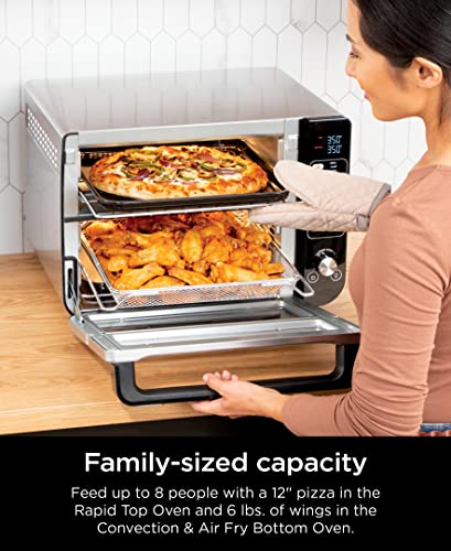 Ninja DCT401 12-in-1 Double Oven with FlexDoor, FlavorSeal & Smart Finish, Rapid Top Convection and Air Fry Bottom , Bake, Roast, Toast, Air Fry, Pizza and More, Stainless Steel