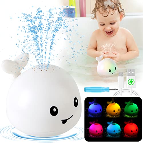 Gigilli Baby Bath Toys, Rechargeable Baby Toys Whale, Light Up Bath Toys, Sprinkler Bathtub Toys for Toddlers Infant Kids Boys Girls, Spray Water Bath Toy, Pool Bathroom Baby Toy