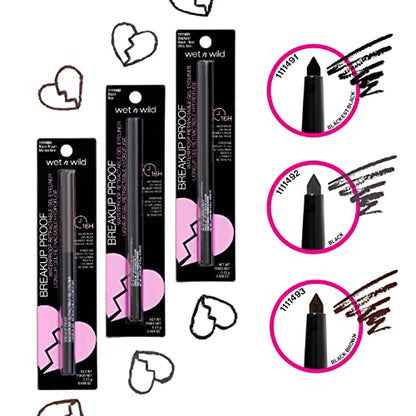 wet n wild Mega Last Breakup Proof Liquid Waterproof Eyeliner, Blackest Black, Quick Drying Retractable Gel Eyeliner, Smudge Resistant, Long Lasting 16 Hour Wear, Ultra Fine Brush Tip Pen