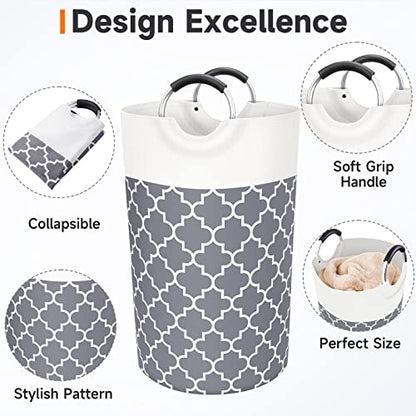 Fabspace Large Laundry Basket Laundry Hamper Bag Washing Bin Clothes Bag Collapsible Tall With Handles Waterproof Travel Bathroom College Essentials Storage For College Dorm, Family (Grey) …