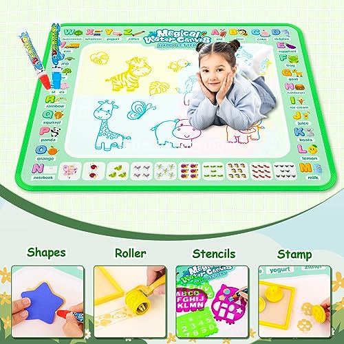 Water Doodle Mat,Reusable Painting Writing Doodle Board Toy,Mess Free Coloring Doodle Drawing Mat Educational Toys,Birthday Christmas Gifts for 3 4 5 6 7 8 Years Old Kids