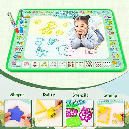 Water Doodle Mat,Reusable Painting Writing Doodle Board Toy,Mess Free Coloring Doodle Drawing Mat Educational Toys,Birthday Christmas Gifts for 3 4 5 6 7 8 Years Old Kids