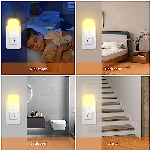 N&B NICE&BRAVO Night Light LED Auto Dusk to Dawn Sensor Light for Kitchen, Bedroom, Kids Room, Hallway, Stairway, Painting Plug in Dimmable Nightlights Lamp Bright with Switch，4 Pack