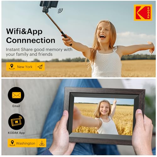 KODAK Digital Picture Frame, 32G10.1 Inch WiFi Digital Photo Frame 1280x800 HD IPS Touch Screen, Auto-Rotate, Share Photos and Videos via KODAK App, Gifts for Friends and Family