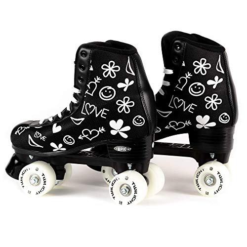 Epic Skates Womens Luv Quad Roller Skates, Black/White, Ladies 5