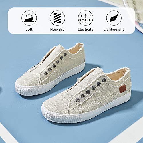 Women's Slip on Shoes Fashion Canvas Sneakers Non Slip Low Top Casual Shoes(Beige.US8)