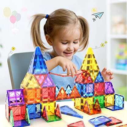 Magnetic Tiles Kids Toys STEM Magnet Toys for Toddler Magnetic Blocks Building Toys Preschool Learning Sensory Montessori Toys for 3+ Year Old Boys and Girls, Safe Creativity Toddler Kids Toys