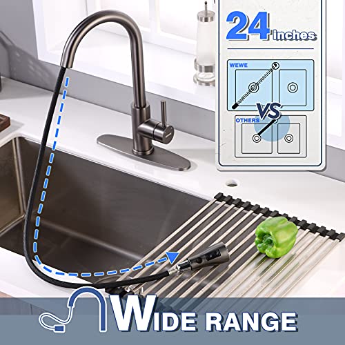 Black Stainless Kitchen Faucet with Pull Down Sprayer WEWE, Single Handle Commercial Modern RV Laundry Stainless Steel Sink Faucet