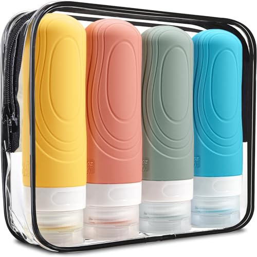 TSA Approved Travel Bottles for Toiletries, 3oz Size Leak Proof Silicone Containers for Shampoo, Conditioner, Lotion, BPA Free, Easy to Squeeze and Portable, Essentials for Traveling (4 Pack)Yellow