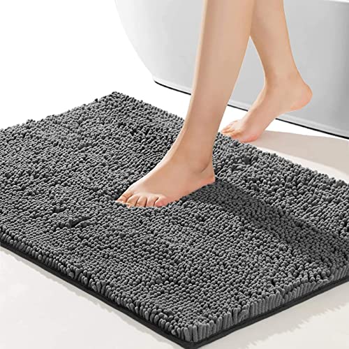 SONORO KATE Bathroom Rug 32"×20", Non-Slip Bath Mat, Soft Cozy Shaggy Durable Thick Chenille Bath Rugs for Bathroom,Easier to Dry, Plush Rugs for Bathtubs, Rain Showers and Under The Sink (Dark Grey)