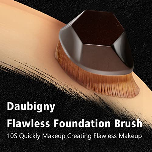 Foundation Makeup Brush Flat Top Kabuki Hexagon Face Blush Liquid Powder Foundation Brush for Blending Liquid, Cream or Flawless Powder Cosmetics with Bonus Protective Case (Champagne)