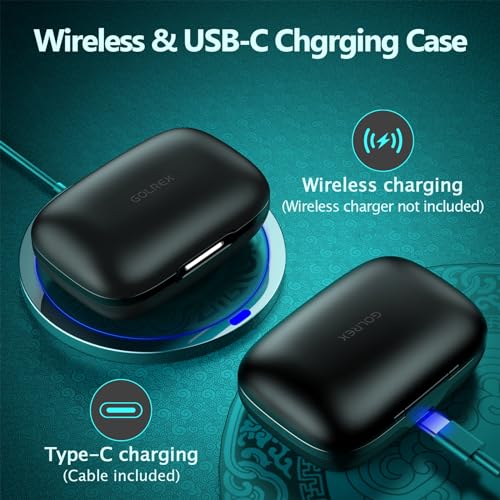 GOLREX Ear Buds Bluetooth Headphones Wireless Earbuds 36Hrs Playback Wireless Charging Case Digital Display Over-Ear Earphones with Earhook Waterproof Headset with Mic for Sport Running Workout Black