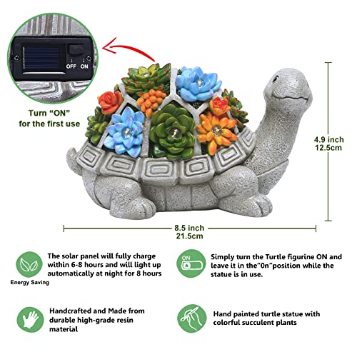 Nacome Solar Garden Outdoor Statues Turtle with Succulent 7 LED Lights - Lawn Decor Patio, Balcony, Yard Ornament - Birthday for Women/Mom/Grandma