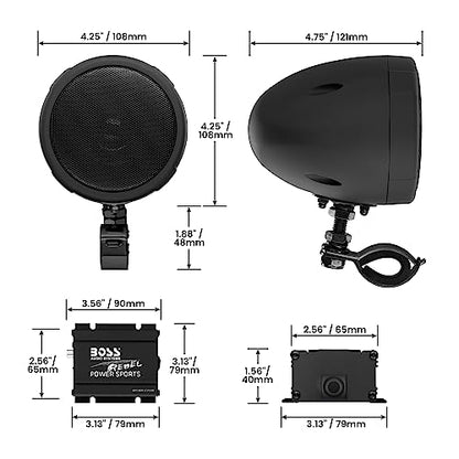 BOSS Audio Systems MCBK470B Motorcycle Bluetooth Speaker System - Class D Compact Amplifier, 3 Inch Weatherproof Speakers, Volume Control, Great for Use With ATVs and 12 Volt Vehicles