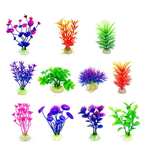 CousDUoBe Artificial Aquatic Plants 11 Pcs Small Aquarium Plants Artificial Fish Tank Decorations，Used for Household and Office Aquarium Simulation Plastic Hydroponic Plants