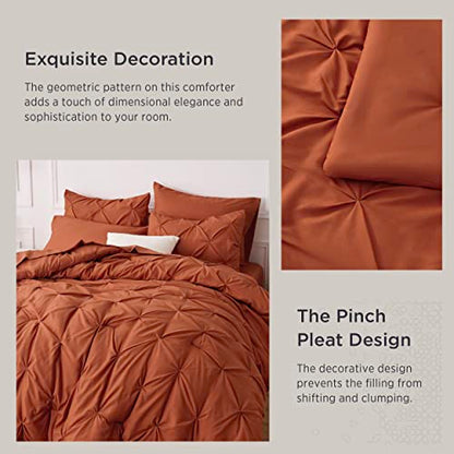 Bedsure Queen Comforter Set - Bed in a Bag Queen 7 Pieces, Pintuck Bedding Sets Burnt Orange Bed Set with Comforter, Sheets, Pillowcases & Shams