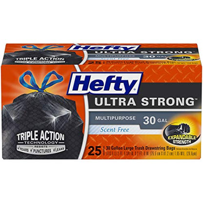 Hefty Ultra Strong Multipurpose Large Trash Bags, Black, Unscented, 30 Gallon, 25 Count (Pack of 1)