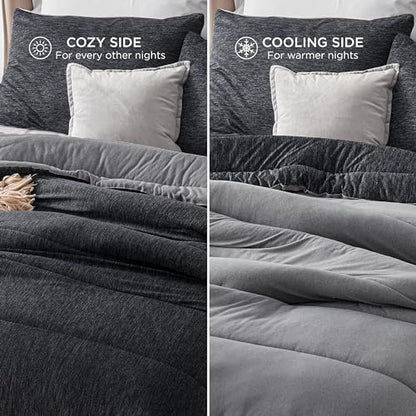 Bedsure Queen Comforter Set - Cooling and Warm Bed Set, Charcoal Black Reversible All Season Cooling Comforter, 3 Pieces, 1 Queen Size Comforter (88"x88") and 2 Pillow Cases (20"x26")