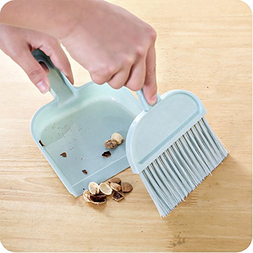 Mini Broom and Dustpan Set, Plastic Silicone Hand Broom for Home & Kitchen, Small Broom, Household Cleaning Supplies, Apartment Home Dorm Room Essentials, Bedroom Decor, Cute Stuff (Blue)