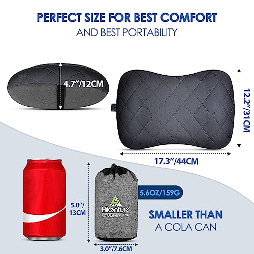 Hikenture Camping Pillow with Removable Cover - Ultralight Inflatable Pillow for Neck Lumber Support - Upgrade Backpacking Pillow - Washable Travel Air Pillows for Camping, Hiking, Backpacking (Grey)