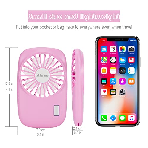 Aluan Handheld Fan Mini Fan Powerful Small Personal Portable Fan Speed Adjustable USB Rechargeable Cooling for Kids Girls Boys Woman Home Office Outdoor Travel, Pink