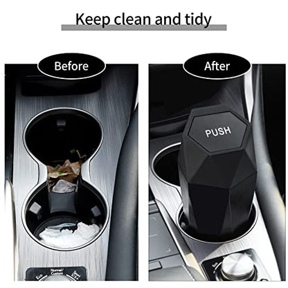 JUSTTOP Car Trash Can with Lid, Diamond Design Small Automatic Portable Trash Can, Easy to Clean, Used in Car Home Office (Black)