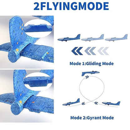 MOZSOY 3 Pack Airplane Launcher Toys, 2 Flight Modes LED Foam Glider Catapult Plane Toys for Boys, Outdoor Toys for Boys Girls 3 4 5 6 7 8 9 10 11 12 Year Old … (3 Color)