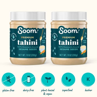 Soom Foods Ground Sesame Tahini Paste 11oz (2 Pack) | Silky Smooth Texture in Hummus, Dips, Salad Dressings | Vegan, Nut-Free, Gluten-Free, Kosher, Keto, Paleo, Whole30