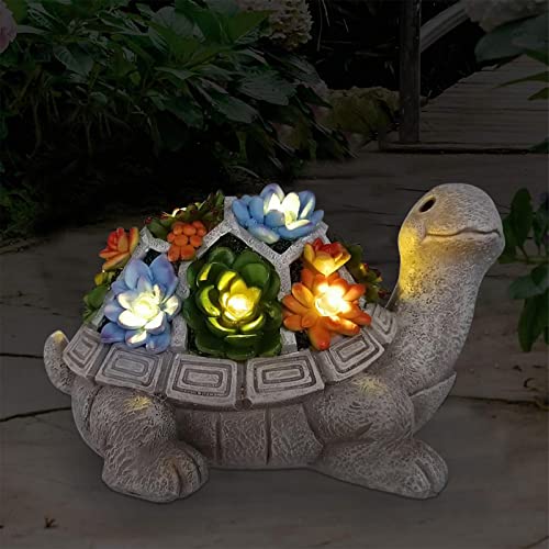 Nacome Solar Garden Outdoor Statues Turtle with Succulent 7 LED Lights - Lawn Decor Patio, Balcony, Yard Ornament - Birthday for Women/Mom/Grandma