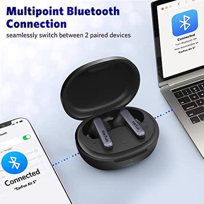 EarFun Air S Noise Cancelling Wireless Earbuds, Qualcomm® aptX™, 4 Mics CVC 8.0 Call, Multipoint Connection, Wireless Charging, 10mm Wool Composite Drivers, App with Custom EQ, Game Mode, Black