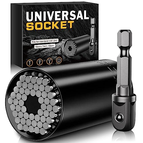 Universal Socket Tools Gifts for Men-Stocking Stuffers for Men,Mens Christmas Gifts,Birthday Gifts Cool Stuff Gadgets for Men Dad Boyfriend Father,Tools Socket Set with Power Drill Adapter (7-19 MM)