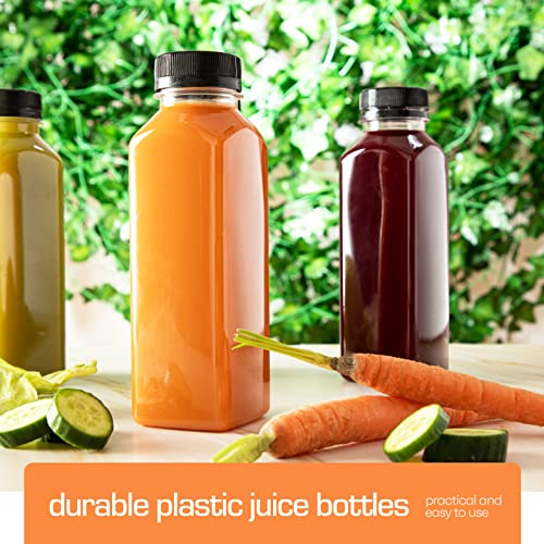 DECADORN 12 Pack 12oz Plastic Bottles With Caps - Plastic Juice Bottles For Juicing - Empty Juice Containers With Lids For Fridge - MADE IN USA Clear Reusable Bottles With Lids - Drink Container