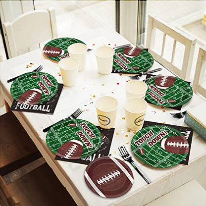 ZOIIWA 96 Pieces Football Tableware Set 24 Guests for Football Birthday Table Decorations Supplies Touchdown Football Game Day Party Dessert Plates Napkins Forks Birthday Party Favors