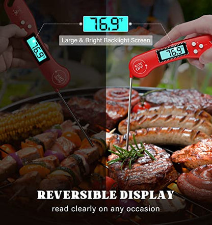 DOQAUS Digital Meat Thermometer, Instant Read Food Thermometer for Cooking, Kitchen Thermometer Probe with Backlit & Reversible Display, Cooking Thermometer Temperature for Turkey Grill BBQ Candy