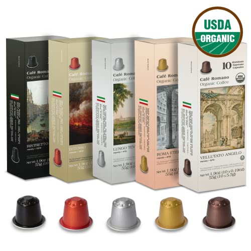 Organic USDA Café Romano Coffee Aluminum Espresso Pods For Nespresso Origninal Machine 100 Pack Italian Espresso Coffee 100% Arabica (Variety pack)