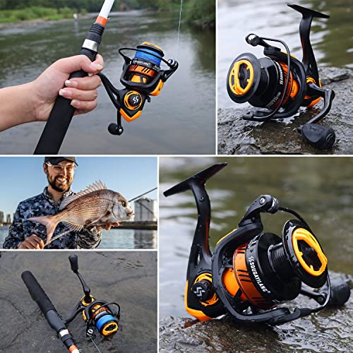 Sougayilang Fishing Reel, Ultralight Spinning Reel with Aluminum Spool, 5.2:1 High Speed Spinning Fishing Reel, 1000-6000 Series for Freshwater-Orange 6000