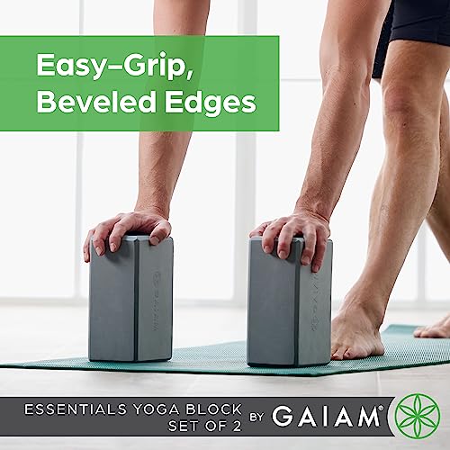 Gaiam Essentials Yoga Block (Set Of 2) - Supportive Latex-Free Eva Foam Soft Non-Slip Surface For Yoga, Pilates, Meditation, Grey