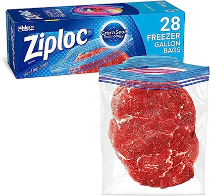 Ziploc Gallon Food Storage Freezer Bags, Grip 'n Seal Technology for Easier Grip, Open, and Close, 28 Count